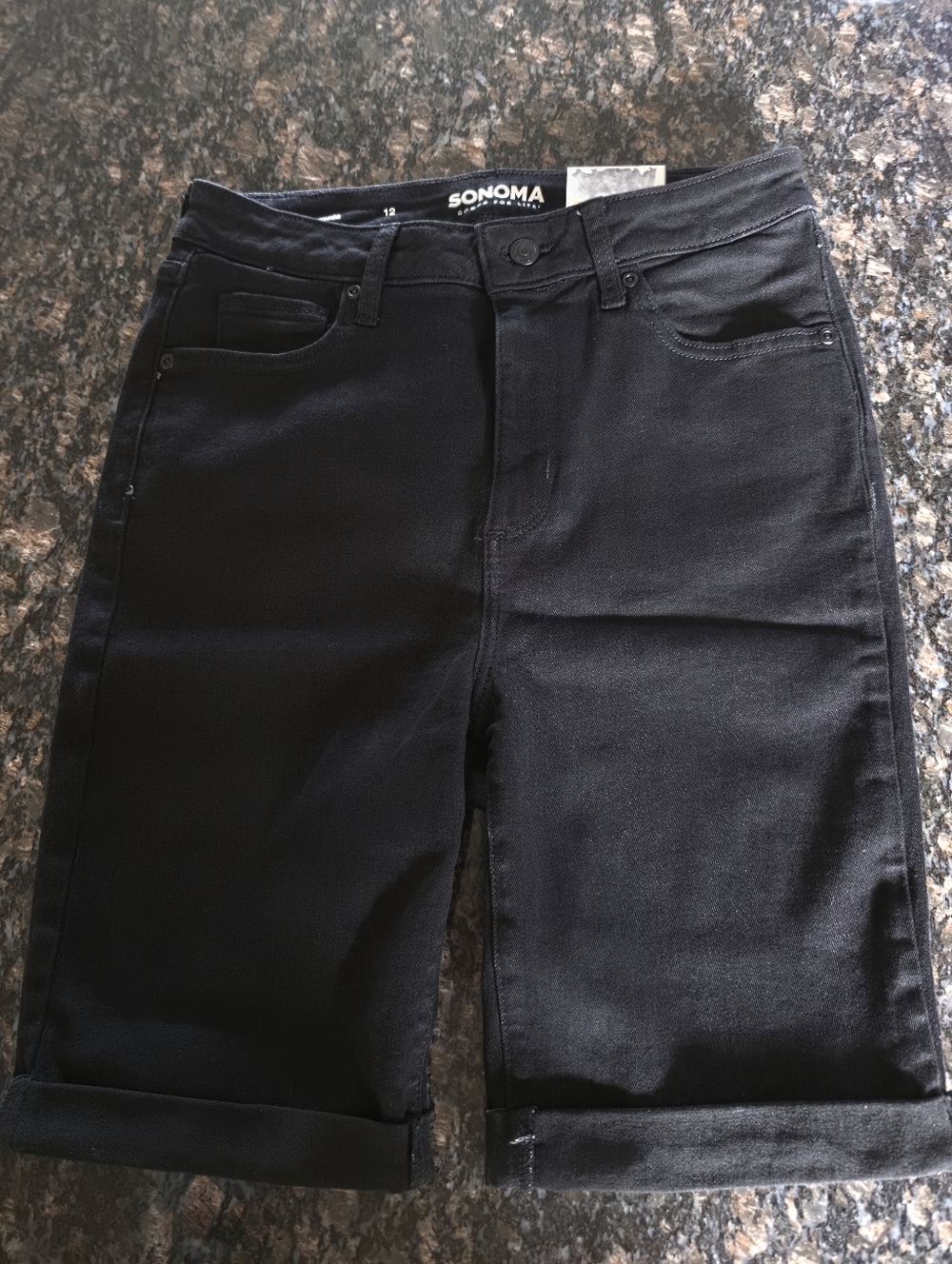 New Womens Sz 12 Sonoma Black Denim Bermuda Shorts
